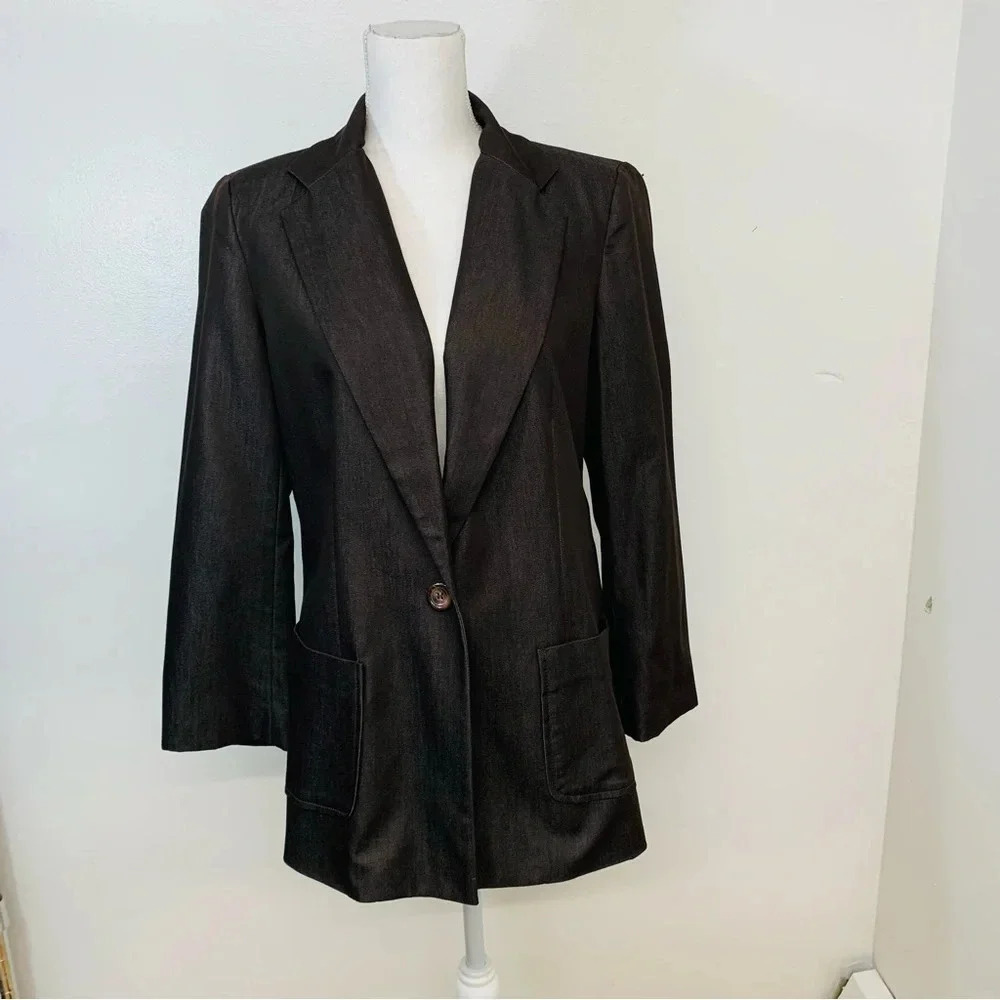 Susan Graver Boyfriend Jacket Woman‎ Small Brown Lined Pockets 1 Button Lined